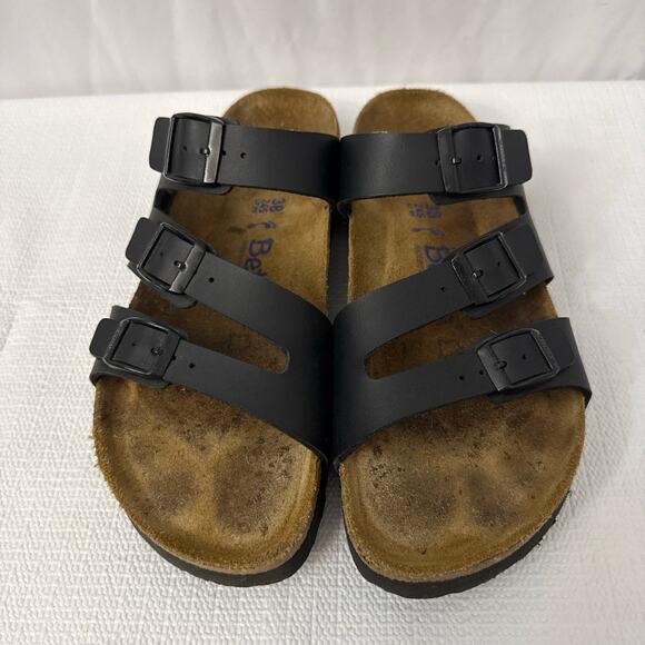 Birkenstock Betula Sandals Womens 7 Narrow Leo Black Cork Slides Comfort Soft 38 - Picture 3 of 9